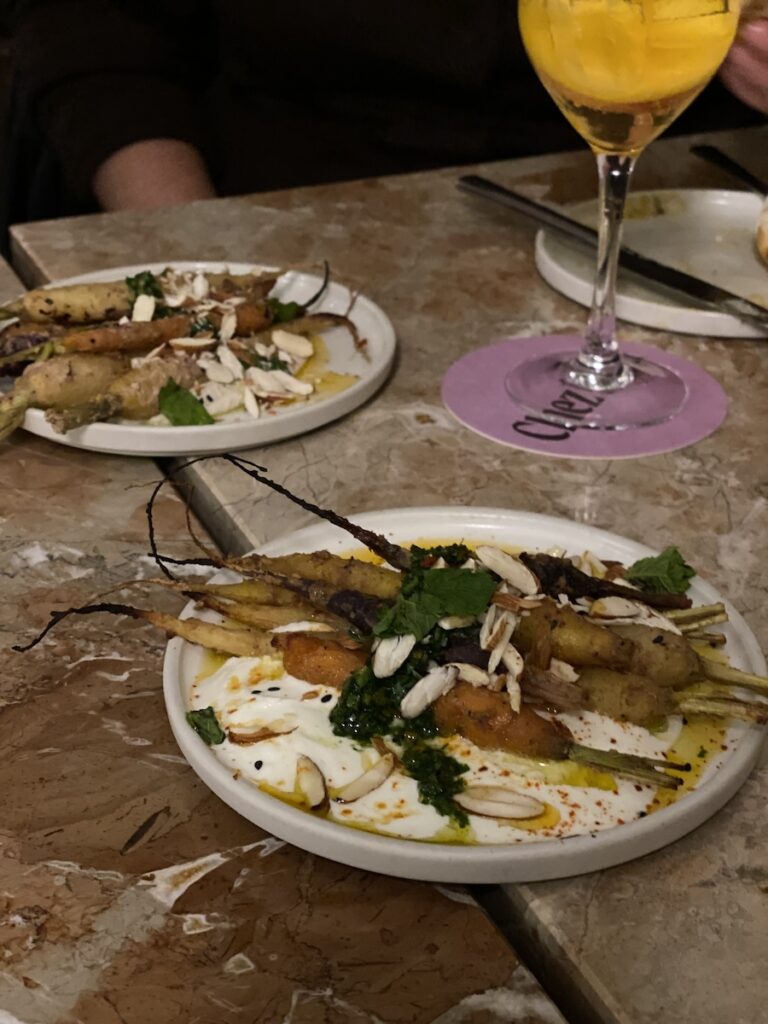 A vegetarian plate of carrots at Chez Nina