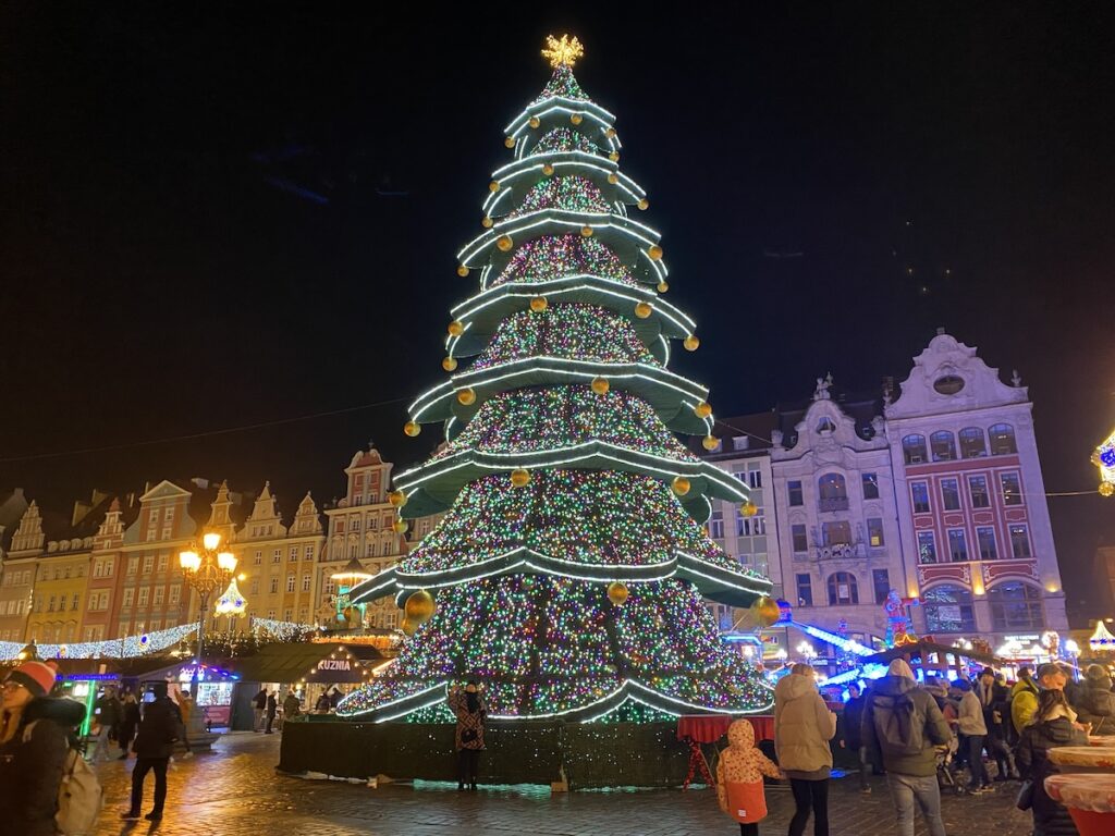 A Christmas tree in the town square