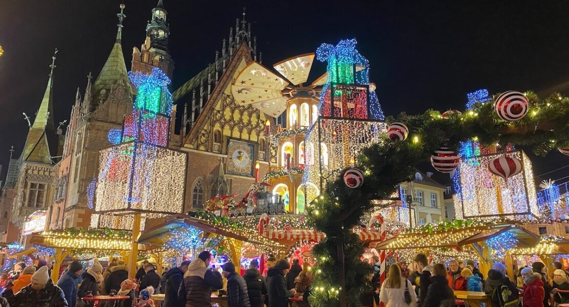 A lit up Wroclaw at Christmas time