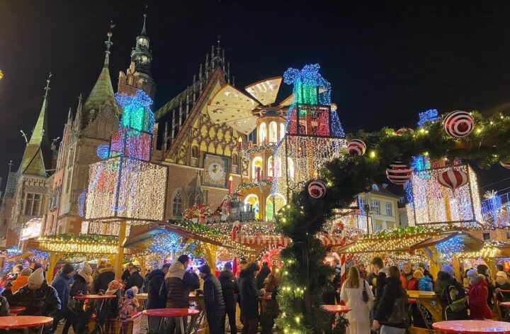 A lit up Wroclaw at Christmas time